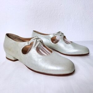 Paul Warmer Shoes Aqua Blue Metallic Mary Jane Ballet Low Heel ITALY 37 6.5/7